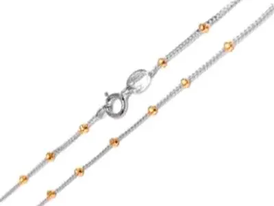 Cadena de oro blanco barbada combinada bolitas amarillo