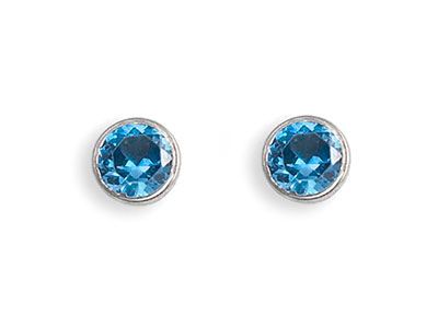Pendientes chaton redondo circonita azul