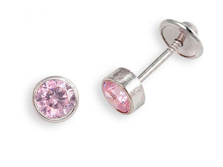Pendientes plata chatón rosa