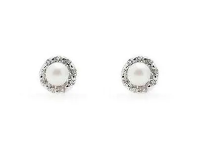 Pendientes de oro blanco bebe perla y circonitas