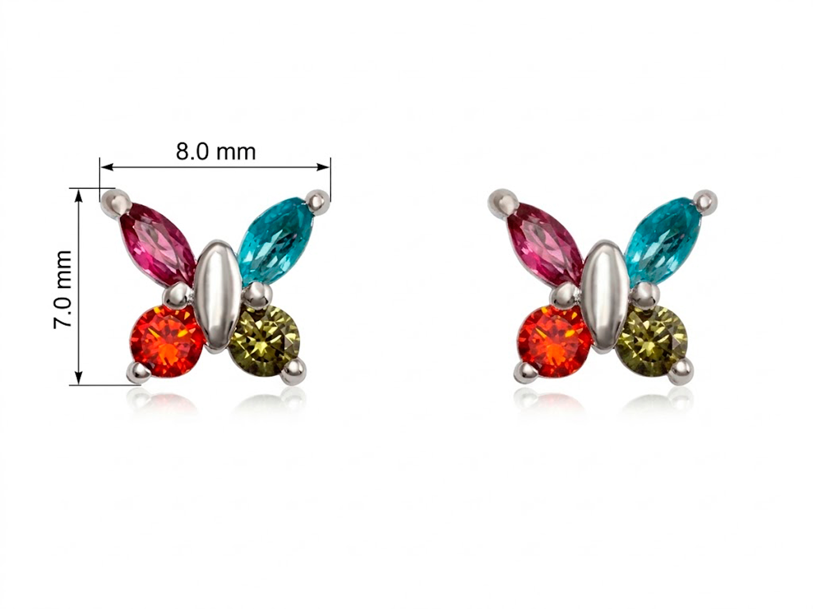 Pendientes de plata mariposa piedras colores
