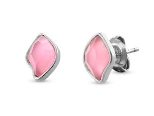 Pendientes plata piedra forma de hoja calcedonia rosa
