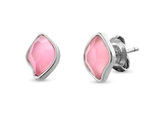 Pendientes plata piedra forma de hoja calcedonia rosa