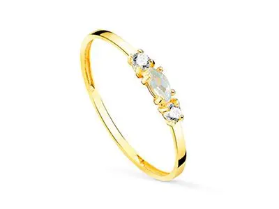 Anillo oro circonitas aguamarina