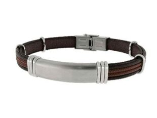 Pulsera placa acero cuero