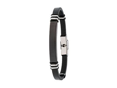 Pulsera cuero acero negro