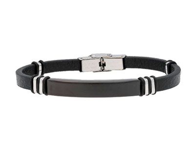 Pulsera cuero acero negro
