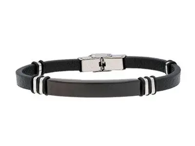 Pulsera cuero acero negro