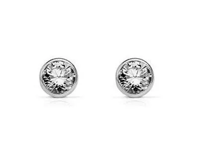 Pendientes dormilón chatón oro blanco redondo de 5mm circonita