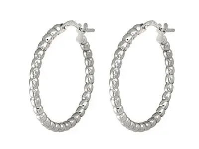 Aros de bolitas en plata de ley de 2 x 25 mm