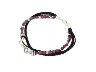 Pulsera plata cuero granates