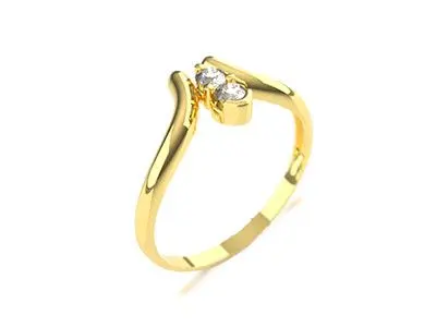 Anillo de plata chapado oro DM forma uve dos circonitas