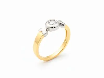 Anillo plata chapado DM circo. chaton corazon lados bicolor