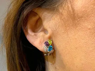 Pendientes plata piedras color cierre omega