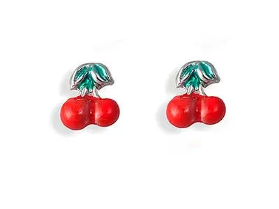 Pendientes de plata cerezas esmaltadas