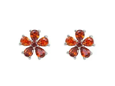Pendientes de plata flor piedras color ámbar