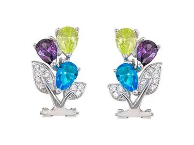 Pendientes plata piedras color cierre omega