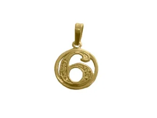 Colgante Nº 6 plata chapado oro con circonitas chapado DM