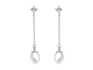 Pendientes largos perla cadena