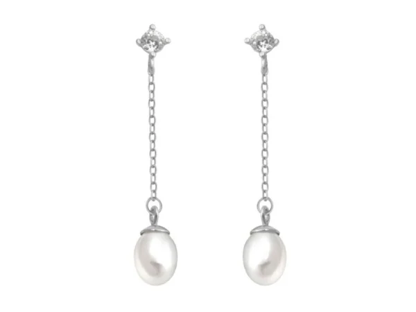 Pendientes largos perla cadena
