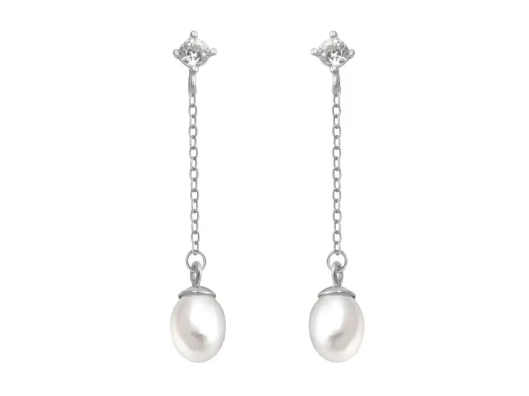 Pendientes largos perla cadena