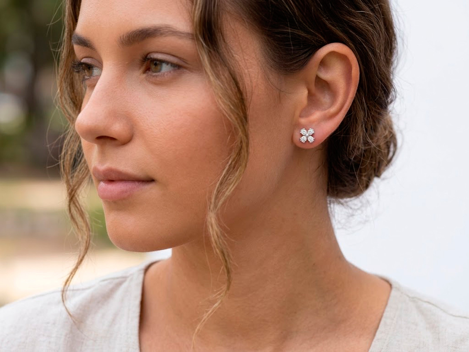 Pendientes de plata flor de 4 hojas circonitas