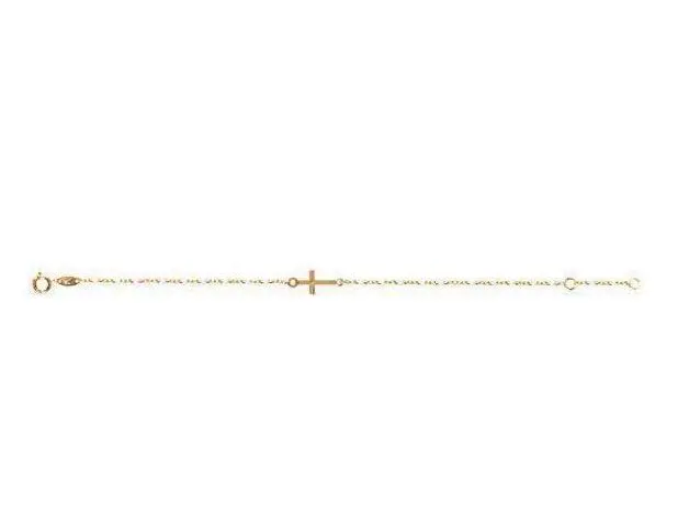 Pulsera de oro cruz y bolitas blancas