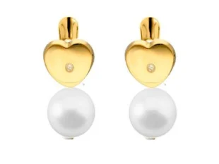 Pendientes perla corazón oro