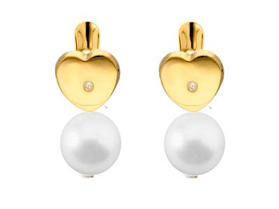 Pendientes perla corazón oro