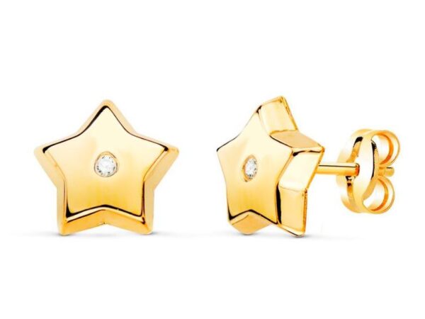 Pendientes oro estrella circonita