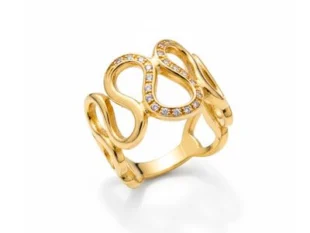 Anillo ondulado oro circonitas