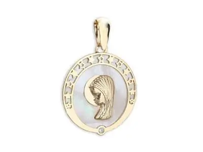 Medalla Virgen oro amarillo redonda con nácar y estrellas