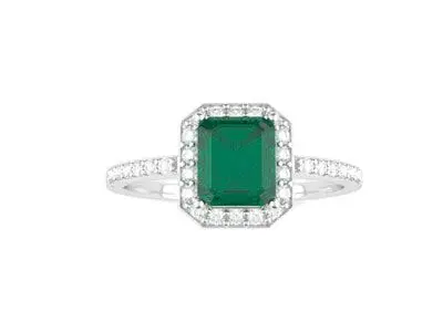 Anillo oro blanco esmeralda y brillantes