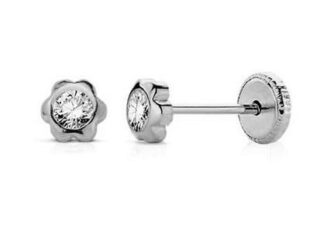 Pendientes oro blanco flor