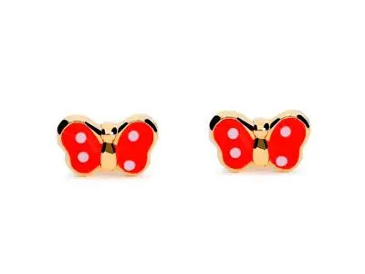 Pendientes oro dormilon mariposa esmaltada en rojo