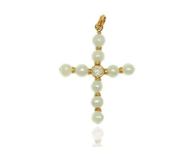 Cruz oro perlas circonita