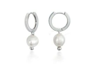 Aros plata colgante perla