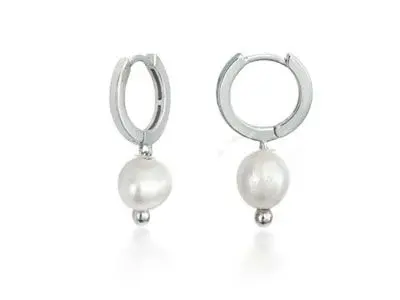 Aros plata colgante perla