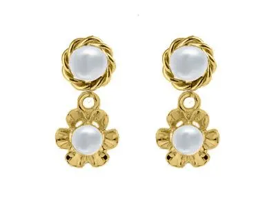 Pendientes oro dobles perlas