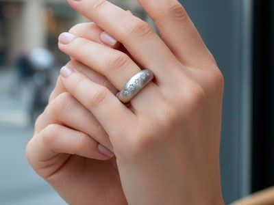 Anillo cinco diamantes de oro blanco matizado con estrellas. - Imagen 2