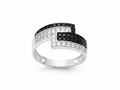 Anillo circonitas blancas negras
