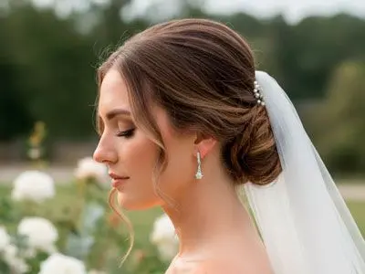 Pendientes de oro blanco semi largos con rosetón de circonitas