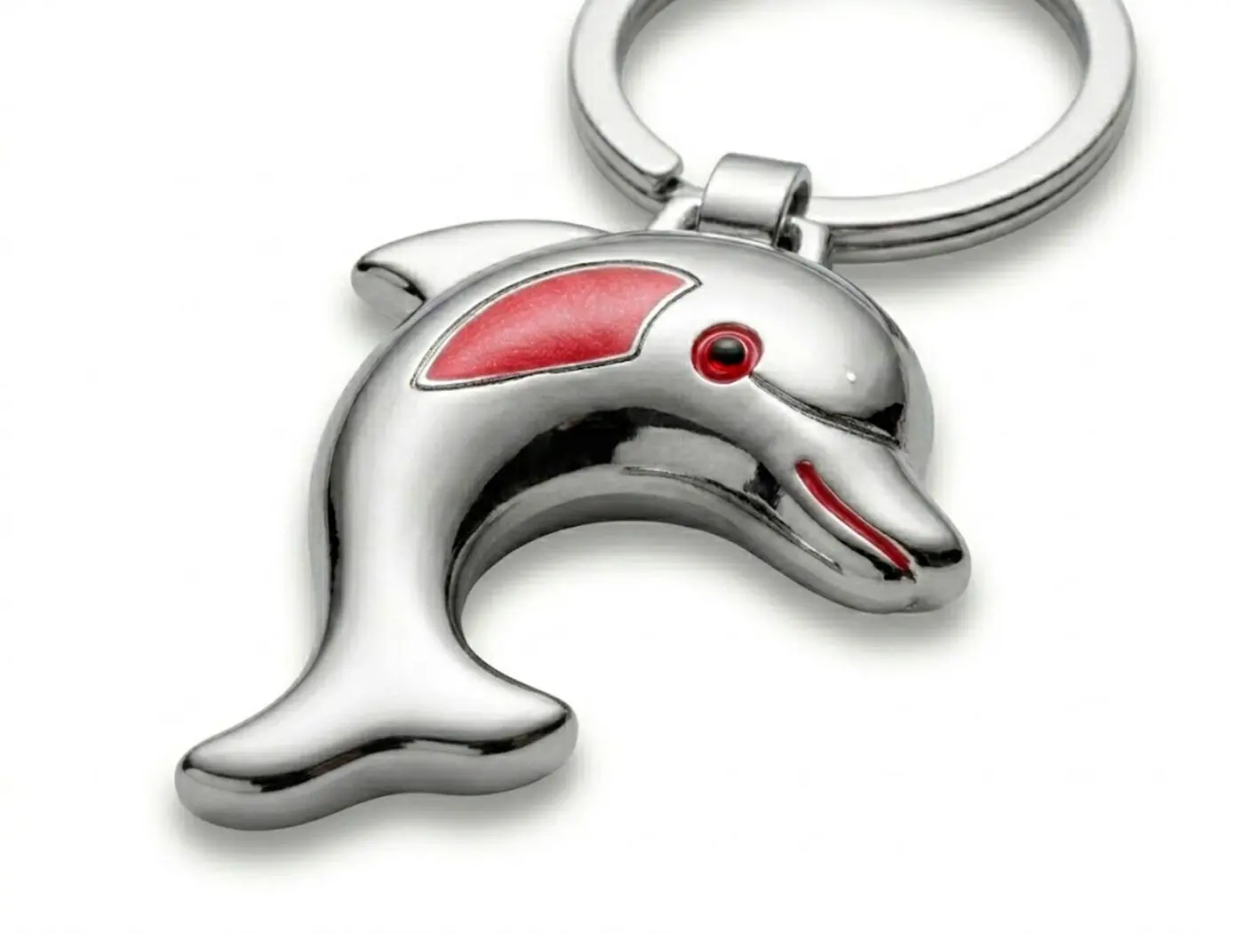 llavero de plata delfin detalles esmalte rosa