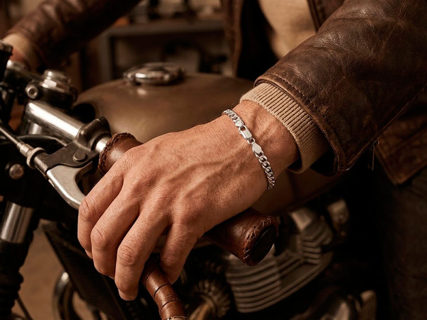 Pulsera de plata Barbada plana lapidada 19 cm