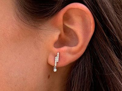 Pendientes plata doble carril circonita y colgante