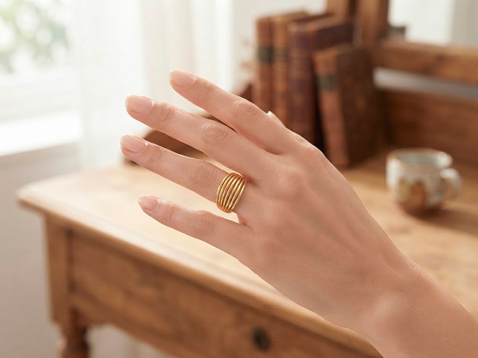 Anillo de plata dorada seis hilos