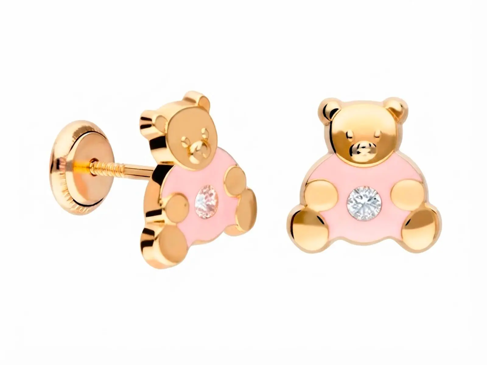 Pendientes dormilón de bebe oro oso esmalte rosa