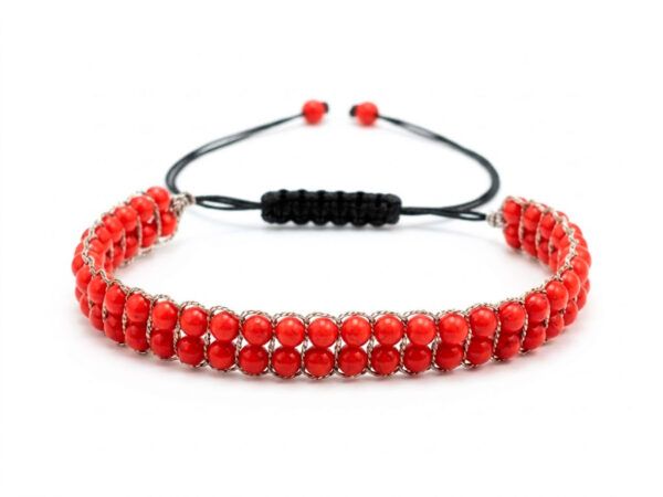 Pulsera coralinas y macramé