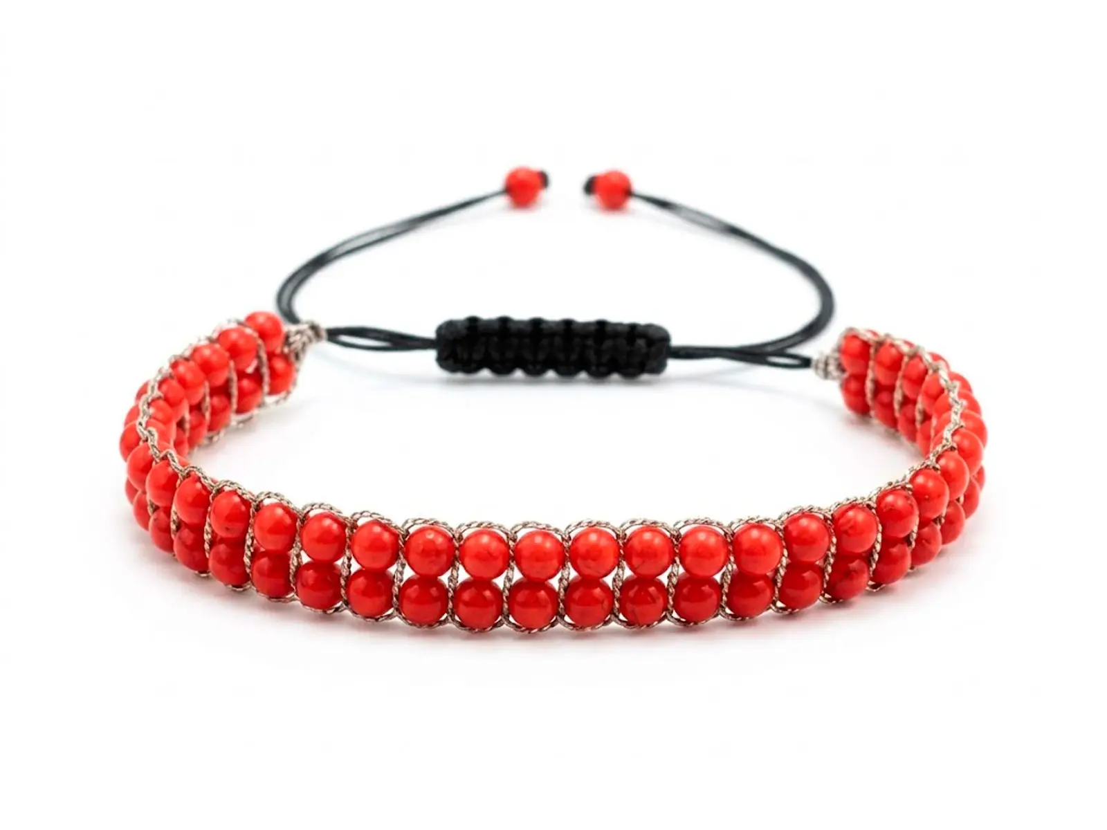 Pulsera coralinas y macramé