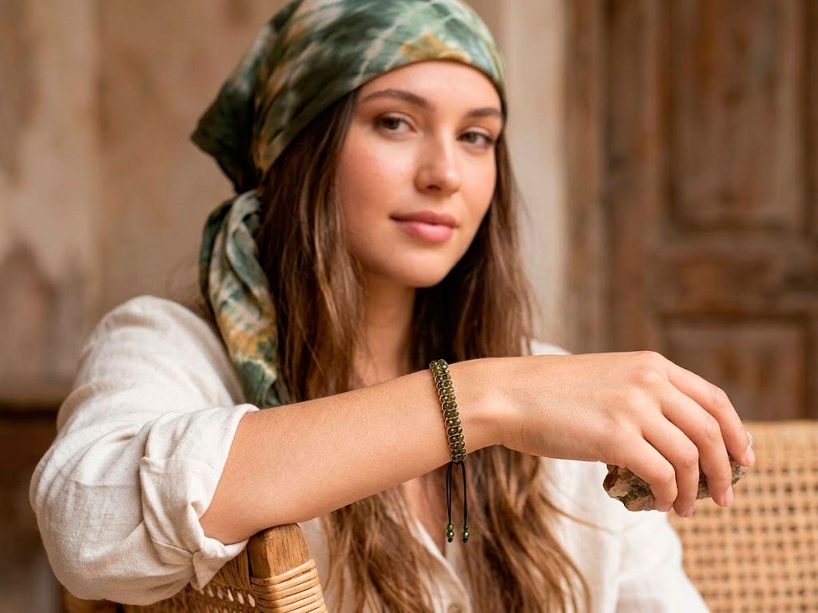 Pulsera Mar de Sal doble con circon y espinelas verdes
